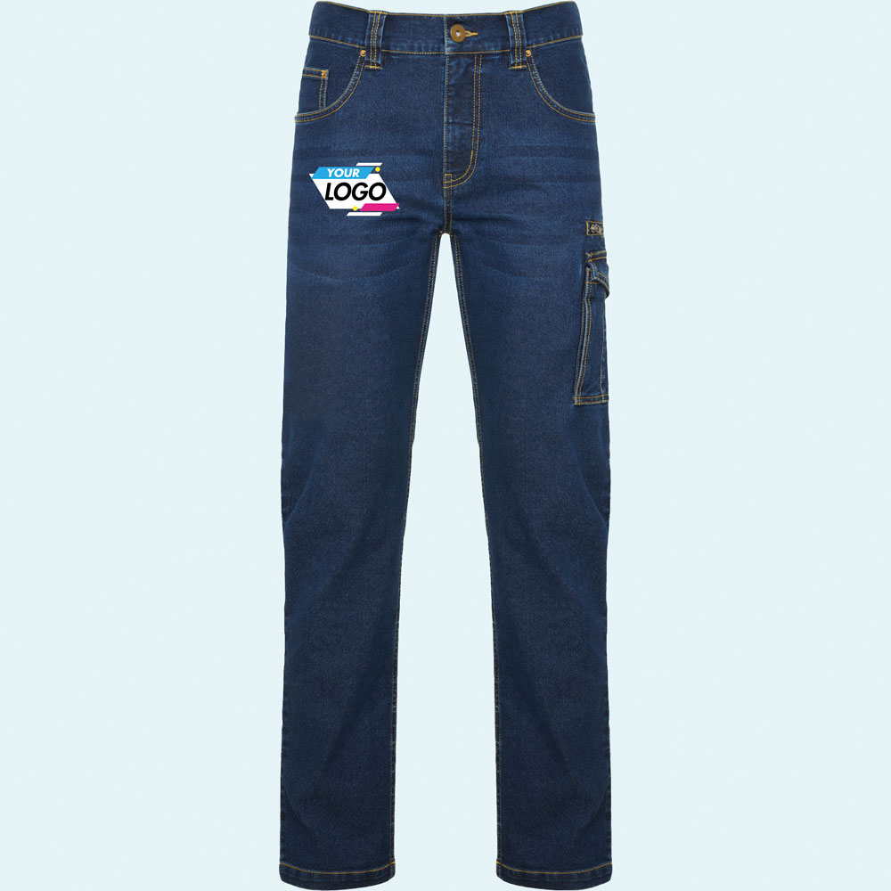 Denim multi-pocket long trousers
